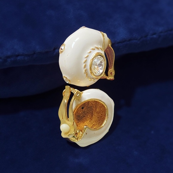 Chic Gold and White Clip-On Earrings - Picture 4 of 5